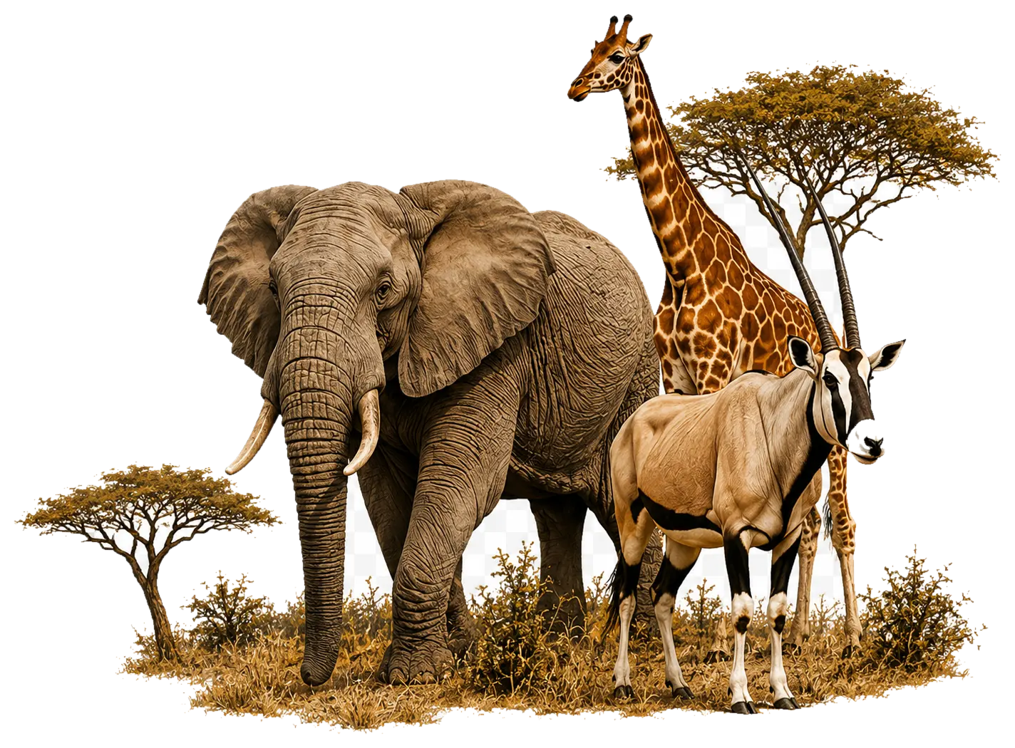 Elephant, giraffe and oryx wildlife artwork for Wajir conservation